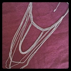 Necklace big silver layers chains